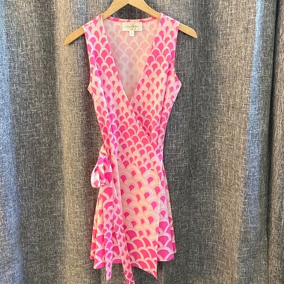 JB by Julie Brown Pink Patterned Sleeveless Wrap Dress Size Small - Picture 3 of 10